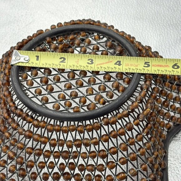 Christmas Star Basket Black Metal Wire Brown Beaded Bread Bowl Centerpiece Boho - Picture 6 of 9